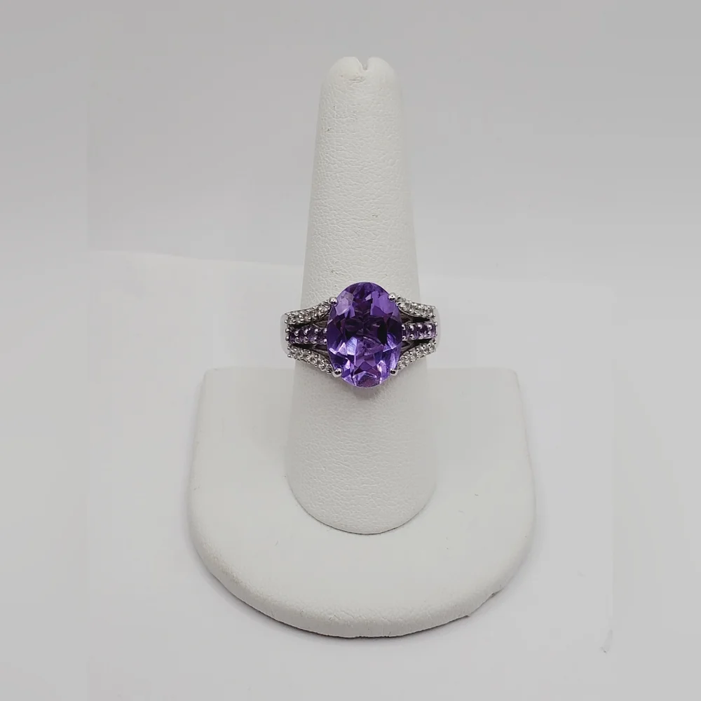 5.8 Carat Oval Lavendar Amethyst & Zircon 925 Sterling Silver Statement …